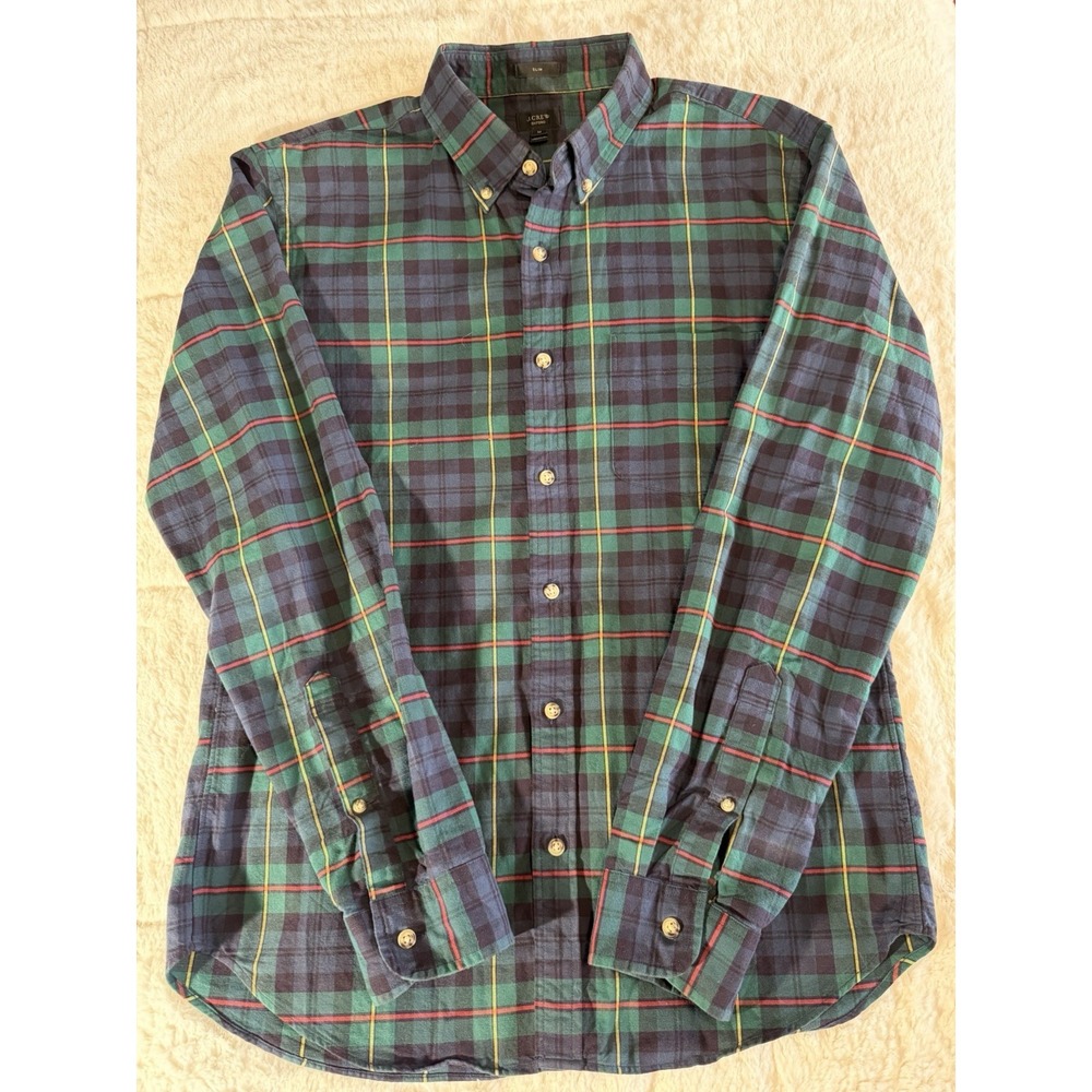 J.Crew Secret Wash Classic Fit Shirt - Black watch Tartan Men's Size M - Picture 1 of 7